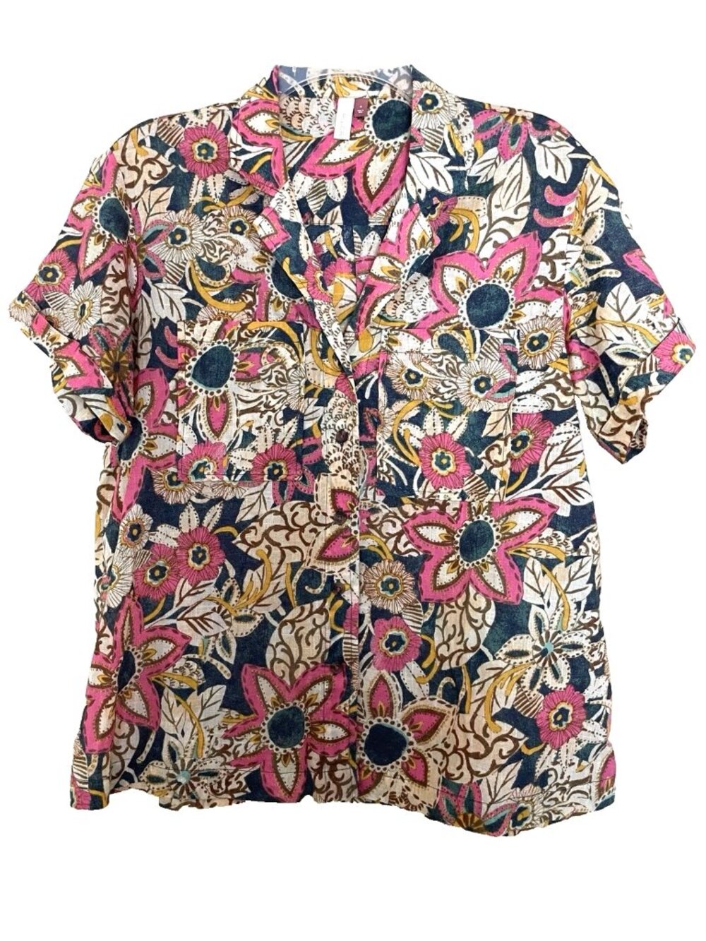 Anthropologie Pilcro Voile Surf Shirt Women's Size Small Floral Short Sleeves
